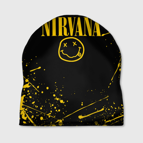 Шапка 3D с принтом Nirvana smile logo with yellow grunge в Санкт-Петербурге, 100% полиэстер | универсальный размер, печать по всей поверхности изделия | cobain | kurt donald cobain | nirvana | smile | альтернативный рок | гранж | дэйв грол | крист новоселич | курт кобейн | нирвана | смайл