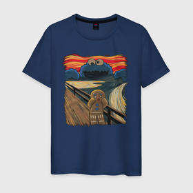 Мужская футболка хлопок с принтом Печенька ван гога в Санкт-Петербурге, 100% хлопок | прямой крой, круглый вырез горловины, длина до линии бедер, слегка спущенное плечо. | gogh | van | ван | гог | из | картина | крик | монстр | мост | мультика | печенька | печенюшка | синий