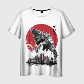 Мужская футболка 3D с принтом Godzilla Годзилла в Тюмени, 100% полиэфир | прямой крой, круглый вырез горловины, длина до линии бедер | Тематика изображения на принте: comic con | godzilla | gojira | logo | годзилла | знаки | иероглифы | лого | монстр | фильм | чудовище