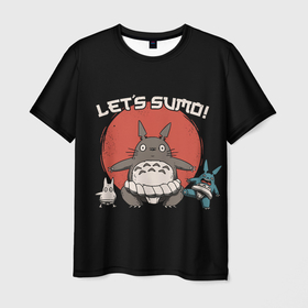 Мужская футболка 3D с принтом Totoro sumo , 100% полиэфир | прямой крой, круглый вырез горловины, длина до линии бедер | anime | ghibli | japan | manga | totoro | аниме | манга | миядзаки | мой сосед | тоторо | япония