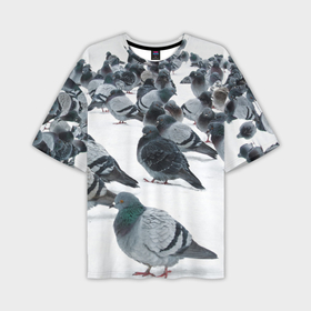 Мужская футболка oversize 3D с принтом Голуби в Санкт-Петербурге,  |  | bird | pigeon | russia | snow | winter | голубь | животные | зима | курлык | птицы | россия | снег | текстура | фон | фотография