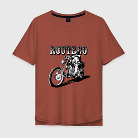 Мужская футболка хлопок Oversize с принтом Трасса 60 в Екатеринбурге, 100% хлопок | свободный крой, круглый ворот, “спинка” длиннее передней части | Тематика изображения на принте: biker | guy | headlight | man | motorcycle | route | байкер | мотоцикл | мужчина | парень | трасса | фара