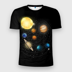 Мужская футболка 3D Slim с принтом Солнечная Система в Курске, 100% полиэстер с улучшенными характеристиками | приталенный силуэт, круглая горловина, широкие плечи, сужается к линии бедра | earth | mars | nasa | planet | planets | space | star | stars | sun | system | венера | звезды | земля | космос | марс | меркурий | планета | планеты | сатурн | система | солнце | уран | юпитер