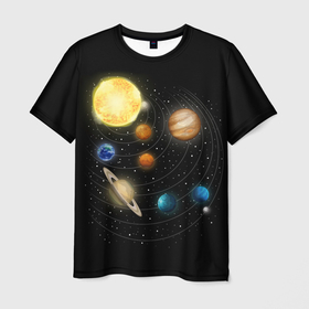 Мужская футболка 3D с принтом Солнечная Система в Новосибирске, 100% полиэфир | прямой крой, круглый вырез горловины, длина до линии бедер | Тематика изображения на принте: earth | mars | nasa | planet | planets | space | star | stars | sun | system | венера | звезды | земля | космос | марс | меркурий | планета | планеты | сатурн | система | солнце | уран | юпитер
