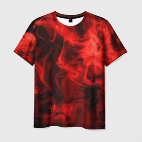 Мужская футболка 3D с принтом Красный дым в Тюмени, 100% полиэфир | прямой крой, круглый вырез горловины, длина до линии бедер | Тематика изображения на принте: дым | красный дым | накал | огонь | смешение красок | текстуры