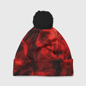 Шапка 3D c помпоном с принтом Красный дым в Санкт-Петербурге, 100% полиэстер | универсальный размер, печать по всей поверхности изделия | дым | красный дым | накал | огонь | смешение красок | текстуры