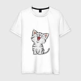 Мужская футболка хлопок с принтом Котенок в Санкт-Петербурге, 100% хлопок | прямой крой, круглый вырез горловины, длина до линии бедер, слегка спущенное плечо. | арт | животные | котенок | кошки