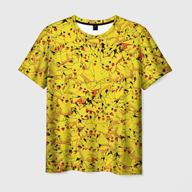 Мужская футболка 3D с принтом Пикачу в Курске, 100% полиэфир | прямой крой, круглый вырез горловины, длина до линии бедер | pikachu | pokemon | аниме | желтый | мультфильм | паттерн | пика | пикачу | покемон