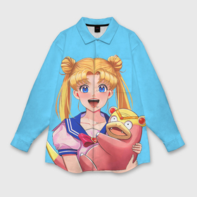 Мужская рубашка oversize 3D с принтом Сейлор и слоупок ,  |  | anime | japan | manga | pokemon | sailor moon | аниме | девочка | девушка | лунная призма | манга | покемон | сейлор мун | слоупок | сэйлор мун | япония