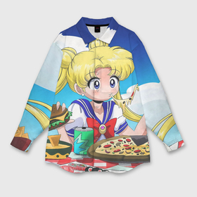 Мужская рубашка oversize 3D с принтом Пицца Мун в Санкт-Петербурге,  |  | anime | food | japan | manga | pizza | sailor moon | аниме | девочка | девушка | еда | лунная призма | манга | пицца | сейлор мун | сэйлор мун | япония