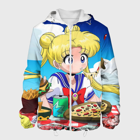 Мужская куртка 3D с принтом Пицца Мун , ткань верха — 100% полиэстер, подклад — флис | прямой крой, подол и капюшон оформлены резинкой с фиксаторами, два кармана без застежек по бокам, один большой потайной карман на груди. Карман на груди застегивается на липучку | anime | food | japan | manga | pizza | sailor moon | аниме | девочка | девушка | еда | лунная призма | манга | пицца | сейлор мун | сэйлор мун | япония