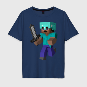 Мужская футболка хлопок Oversize с принтом Майнкрафт , 100% хлопок | свободный крой, круглый ворот, “спинка” длиннее передней части | minecraft | майнкрафт | меч | стив | шлем