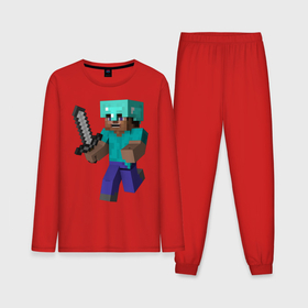 Мужская пижама с лонгсливом хлопок с принтом Майнкрафт в Курске,  |  | minecraft | майнкрафт | меч | стив | шлем