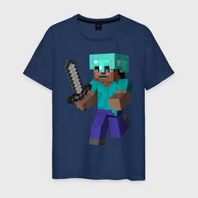 Мужская футболка хлопок с принтом Майнкрафт , 100% хлопок | прямой крой, круглый вырез горловины, длина до линии бедер, слегка спущенное плечо. | minecraft | майнкрафт | меч | стив | шлем