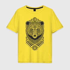 Мужская футболка хлопок Oversize с принтом Медведь в Курске, 100% хлопок | свободный крой, круглый ворот, “спинка” длиннее передней части | Тематика изображения на принте: животное | косолыпый | медведь | мишка | старославянский | узор