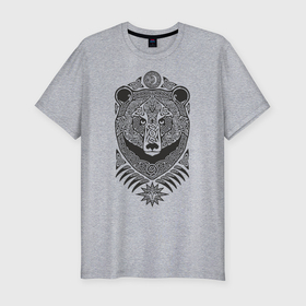Мужская футболка хлопок Slim с принтом Медведь в Курске, 92% хлопок, 8% лайкра | приталенный силуэт, круглый вырез ворота, длина до линии бедра, короткий рукав | животное | косолыпый | медведь | мишка | старославянский | узор