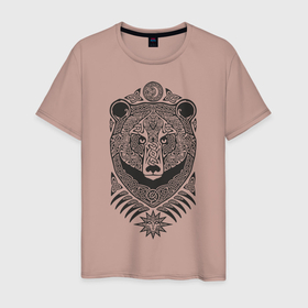 Мужская футболка хлопок с принтом Медведь , 100% хлопок | прямой крой, круглый вырез горловины, длина до линии бедер, слегка спущенное плечо. | животное | косолыпый | медведь | мишка | старославянский | узор