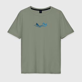 Мужская футболка хлопок Oversize с принтом Реальный спорт в Санкт-Петербурге, 100% хлопок | свободный крой, круглый ворот, “спинка” длиннее передней части | акула | море | плавание | подарок | ретро | синий | спорт