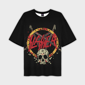 Мужская футболка oversize 3D с принтом Slayer rock poster в Екатеринбурге,  |  | Тематика изображения на принте: blood | rock | slayer | группа slayer | кости | музыка | рок | череп