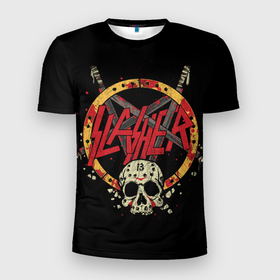 Мужская футболка 3D Slim с принтом Slayer rock poster в Екатеринбурге, 100% полиэстер с улучшенными характеристиками | приталенный силуэт, круглая горловина, широкие плечи, сужается к линии бедра | Тематика изображения на принте: blood | rock | slayer | группа slayer | кости | музыка | рок | череп