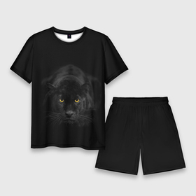 Мужской костюм с шортами 3D с принтом Пантера ,  |  | Тематика изображения на принте: animal | animals | beast | black | cat | kitten | phanter | животное | животные | зверек | зверь | кот | котики | кошка | кошки | пантера | черная
