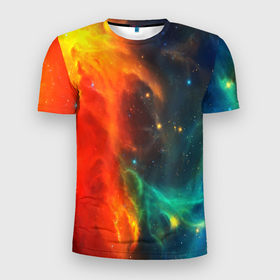 Мужская футболка 3D Slim с принтом Битва космоса в Екатеринбурге, 100% полиэстер с улучшенными характеристиками | приталенный силуэт, круглая горловина, широкие плечи, сужается к линии бедра | galaxy | nebula | space | star | абстракция | вселенная | галактика | звезда | звезды | космический | планеты