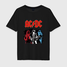 Мужская футболка хлопок Oversize с принтом AC DC в Белгороде, 100% хлопок | свободный крой, круглый ворот, “спинка” длиннее передней части | ac dc | гитарист | рок | рок группа | хард рок | хеви метал | эй си ди си