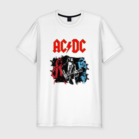 Мужская футболка хлопок Slim с принтом AC DC в Екатеринбурге, 92% хлопок, 8% лайкра | приталенный силуэт, круглый вырез ворота, длина до линии бедра, короткий рукав | Тематика изображения на принте: ac dc | гитарист | рок | рок группа | хард рок | хеви метал | эй си ди си