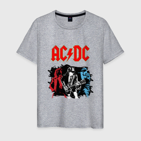 Мужская футболка хлопок с принтом AC DC в Тюмени, 100% хлопок | прямой крой, круглый вырез горловины, длина до линии бедер, слегка спущенное плечо. | Тематика изображения на принте: ac dc | гитарист | рок | рок группа | хард рок | хеви метал | эй си ди си