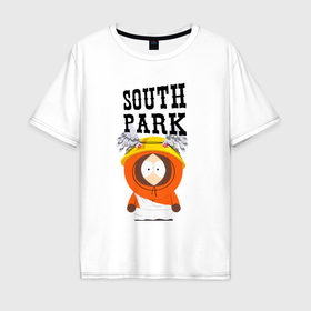 Мужская футболка хлопок Oversize с принтом South Park Кенни в Новосибирске, 100% хлопок | свободный крой, круглый ворот, “спинка” длиннее передней части | south park | баттерс | кайл | кени | кеннет | кенни | мультик | саус парк | стэнли | эрик | южный парк
