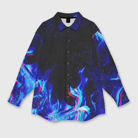 Мужская рубашка oversize 3D с принтом Синий огонь глитч blue fire glitch ,  |  | abstraction | fire | flame | geometry | hexagon | neon | paints | stripes | texture | triangle | абстракция | брызги | геометрия | краски | неон | неоновый | огонь | соты | текстура