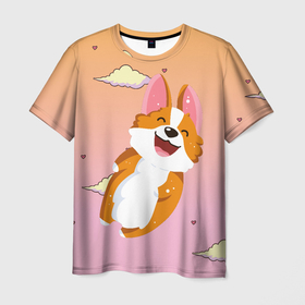 Мужская футболка 3D с принтом Милый корги в Белгороде, 100% полиэфир | прямой крой, круглый вырез горловины, длина до линии бедер | corgi | корги | маленькая собачка | милый | милый корги | рыжая | рыжая собачка | собака | собачка | такси