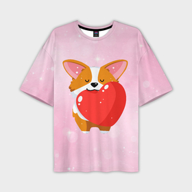 Мужская футболка oversize 3D с принтом Милый корги в Курске,  |  | corgi | корги | маленькая собачка | милый | милый корги | рыжая | рыжая собачка | собака | собачка | такси