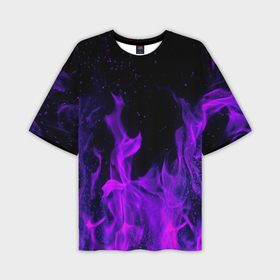 Мужская футболка oversize 3D с принтом Фиолетовый огонь purple fire ,  |  | abstraction | bones | fire | geometry | hexagon | neon | paints | skull | stripes | texture | triangle | абстракция | брызги | геометрия | краски | неон | неоновый | огонь | соты | текстура | черепа