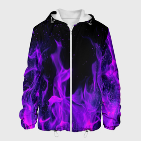 Мужская куртка 3D с принтом Фиолетовый огонь purple fire в Курске, ткань верха — 100% полиэстер, подклад — флис | прямой крой, подол и капюшон оформлены резинкой с фиксаторами, два кармана без застежек по бокам, один большой потайной карман на груди. Карман на груди застегивается на липучку | abstraction | bones | fire | geometry | hexagon | neon | paints | skull | stripes | texture | triangle | абстракция | брызги | геометрия | краски | неон | неоновый | огонь | соты | текстура | черепа