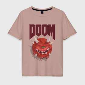 Мужская футболка хлопок Oversize с принтом Doom в Курске, 100% хлопок | свободный крой, круглый ворот, “спинка” длиннее передней части | demons | devil | doom | doom eternal | doom slayer | hell | slayer | ад | демоны | дум