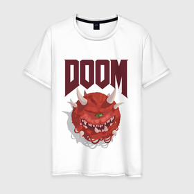 Мужская футболка хлопок с принтом Doom в Петрозаводске, 100% хлопок | прямой крой, круглый вырез горловины, длина до линии бедер, слегка спущенное плечо. | Тематика изображения на принте: demons | devil | doom | doom eternal | doom slayer | hell | slayer | ад | демоны | дум