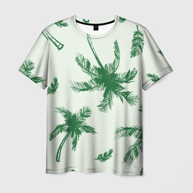 Мужская футболка 3D с принтом Пальмовый рай арт в Петрозаводске, 100% полиэфир | прямой крой, круглый вырез горловины, длина до линии бедер | Тематика изображения на принте: 