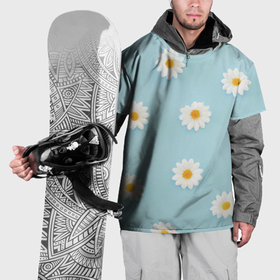 Накидка на куртку 3D с принтом Узор с ромашками на голубом в Тюмени, 100% полиэстер |  | Тематика изображения на принте: лепестки | паттерн | ромашка | ромашки | узор | узоры | цветок | цветы