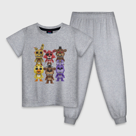 Детская пижама хлопок с принтом Five Nights At Freddys All в Новосибирске, 100% хлопок |  брюки и футболка прямого кроя, без карманов, на брюках мягкая резинка на поясе и по низу штанин
 | Тематика изображения на принте: 