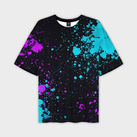 Мужская футболка oversize 3D с принтом Брызги краски neon в Тюмени,  |  | Тематика изображения на принте: neon | брызги | брызги краски | кляксы | краска | неон | неоновые | пятна | цветной | яркий