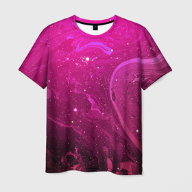 Мужская футболка 3D с принтом Розовый космос в Екатеринбурге, 100% полиэфир | прямой крой, круглый вырез горловины, длина до линии бедер | colors | galaxy | paints | space | star
nebula | texture | абстракция | брызги | вселенная | галактика | звезда | звезды | космический | краски | планеты | текстуры