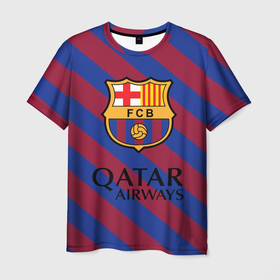 Мужская футболка 3D с принтом Barcelona Qatar в Тюмени, 100% полиэфир | прямой крой, круглый вырез горловины, длина до линии бедер | 10 номер | barcelona | messi | барса | барселона | испания | месси | полосы | футбол