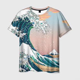 Мужская футболка 3D с принтом Большая волна в канагаве , 100% полиэфир | прямой крой, круглый вырез горловины, длина до линии бедер | art | japan | jp | арт | большая волна в канагаве | в подарок | вода | волны | искусство | картина | маска | маски | море | туризм | туристу | японисту | япония | японское