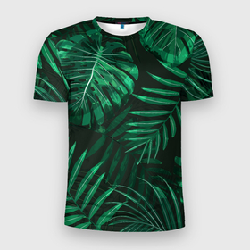 Мужская футболка 3D Slim с принтом Я из джунглей в Новосибирске, 100% полиэстер с улучшенными характеристиками | приталенный силуэт, круглая горловина, широкие плечи, сужается к линии бедра | Тематика изображения на принте: branch | foliage | leafy | nature | арт | ветка | веточка | джунгли | зеленый | лист | листочки | листья | природа | черный