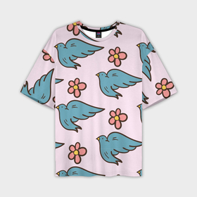 Мужская футболка oversize 3D с принтом Стайка птиц в Тюмени,  |  | Тематика изображения на принте: art | bird | арт | искусство | птица | птицы | цветок | цветы