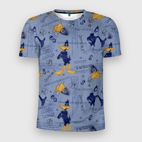 Мужская футболка 3D Slim с принтом Looney Tunes в Санкт-Петербурге, 100% полиэстер с улучшенными характеристиками | приталенный силуэт, круглая горловина, широкие плечи, сужается к линии бедра | daffy duck | looney tunes | vdzabma | даффи дак | луни тюнз