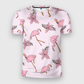 Мужская футболка 3D Slim с принтом Розовый фламинго , 100% полиэстер с улучшенными характеристиками | приталенный силуэт, круглая горловина, широкие плечи, сужается к линии бедра | doodling | textures | tiles | дудлинг | лист | листья | паттерн | природа | птица | птицы | розовый | розовый фламинго | тайлы | текстуры | узор | узоры | фламинго | фон | цветок | цветы