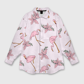 Мужская рубашка oversize 3D с принтом Розовый фламинго в Белгороде,  |  | doodling | textures | tiles | дудлинг | лист | листья | паттерн | природа | птица | птицы | розовый | розовый фламинго | тайлы | текстуры | узор | узоры | фламинго | фон | цветок | цветы