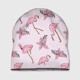 Шапка 3D с принтом Розовый фламинго , 100% полиэстер | универсальный размер, печать по всей поверхности изделия | doodling | textures | tiles | дудлинг | лист | листья | паттерн | природа | птица | птицы | розовый | розовый фламинго | тайлы | текстуры | узор | узоры | фламинго | фон | цветок | цветы